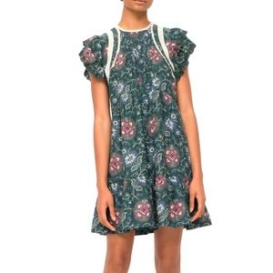 Sea NY Robina floral print flutter dress green NWT